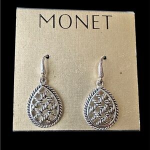 Monet Silver Floral Teardrop Earrings